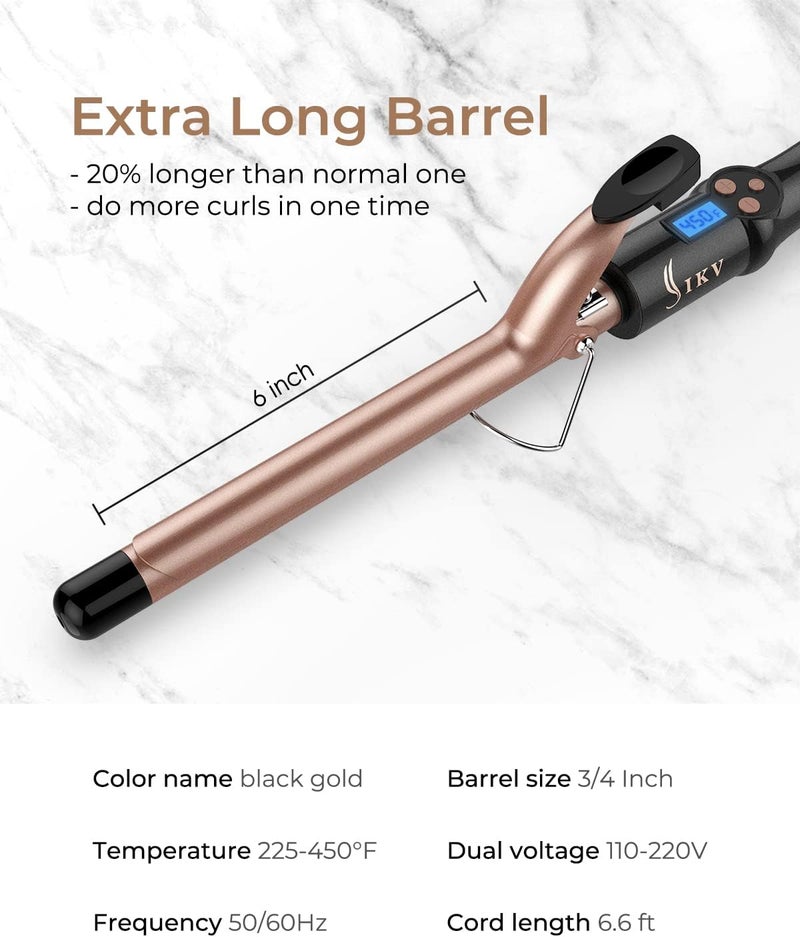 IKV 3/4 Inch Extra Long Barrel Curling Iron, Ceramic Tourmaline Curling Wand Professional Dual Voltage - Image 5